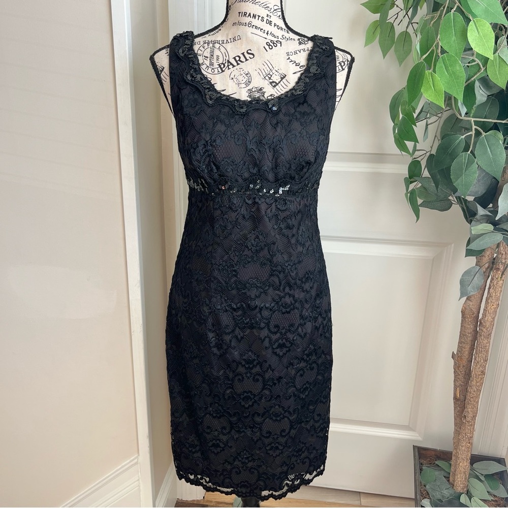 Alex Evenings Vintage Cutout Back Lace Sleeveless Cocktail Dress Black Sz 8